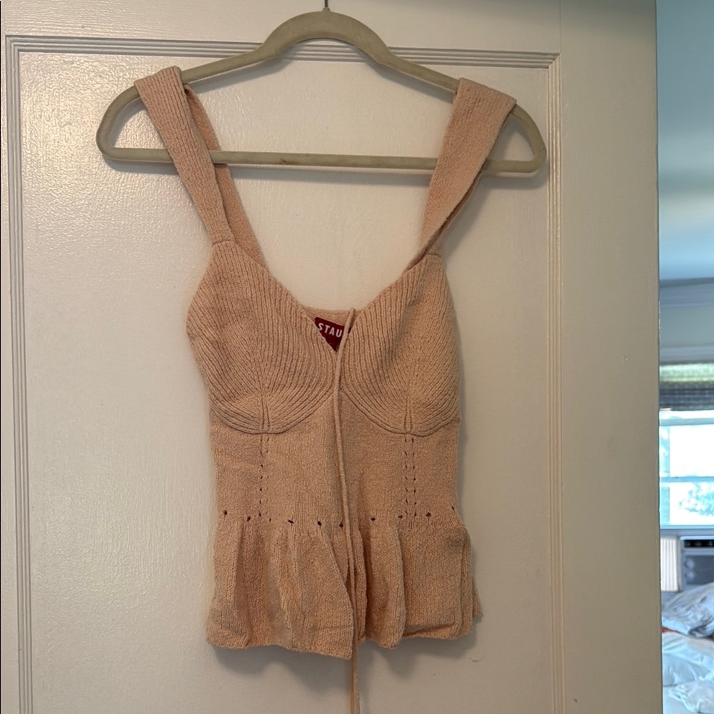 STAUD Tan Sleeveless Bustier Peplum Camisole